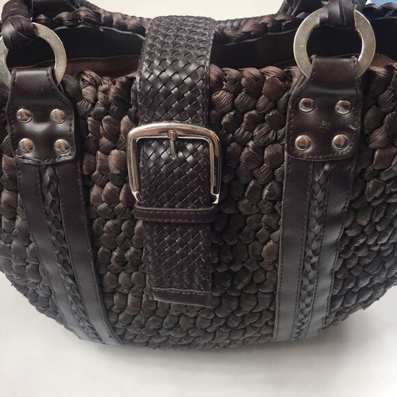 OVERSIZED WOVEN SHOULDER PURSE VINTAGE 100% STRAW BROWN WOMAN BAG - Picture 4 of 15